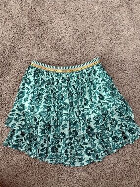 Anthropologie Floral Tiered Mini Skirt with Beaded Waistband